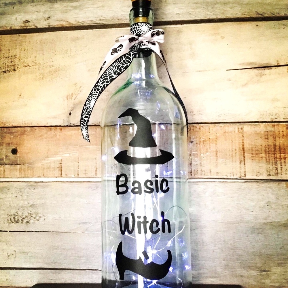 Handmade- ‘Basic Witch’ solar wine bottle lantern